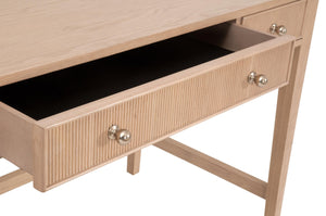 Essentials for Living Highland Solid Oak Writing Desk with Soft Close Drawers and Brass Knob Hardware 5260.NAT-OAK