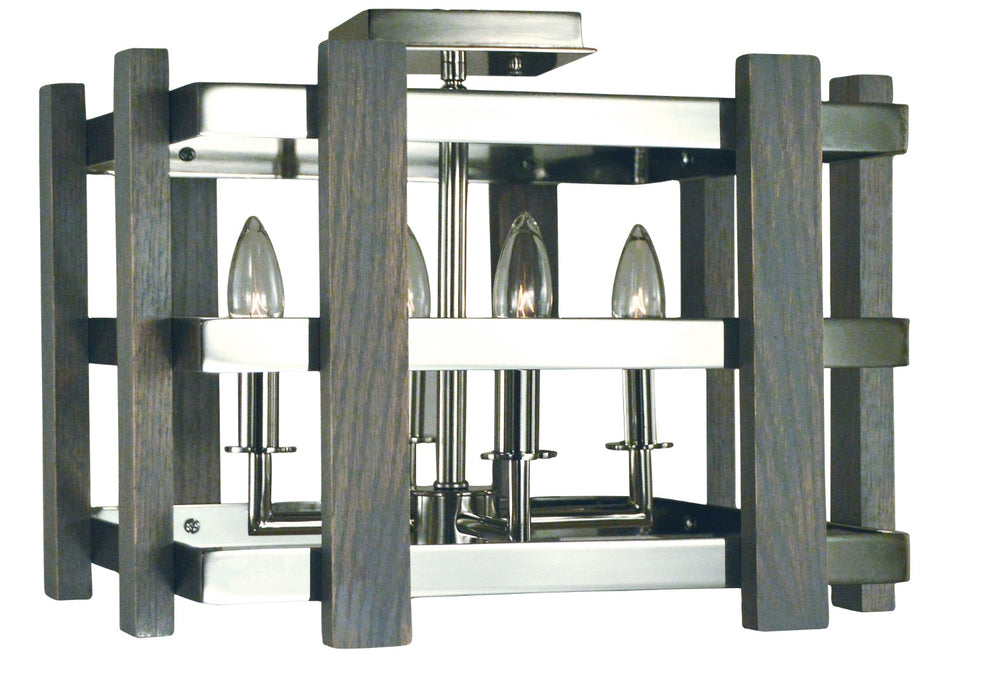Framburg 4-light Polished Nickel Arcadia Semi-flush Fixture With Rustic Wood Accents - Handcrafted In Usa! Polished Nickel Metal 5260 Pn