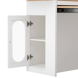 English Elm [video] Trexm Folding Bar Height Kitchen Island with Storage Drawers and Built-in Power Outlet XW000028AAK