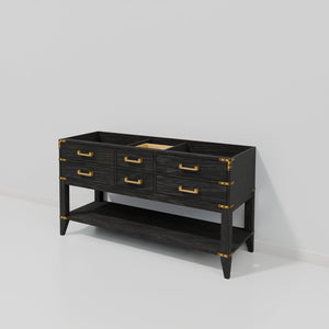 English Elm Black Oak Double Bath Vanity – Elegant 60" W X 22" D, Soft-Close Drawers, Fully Assembled Cabinet B2731P261031