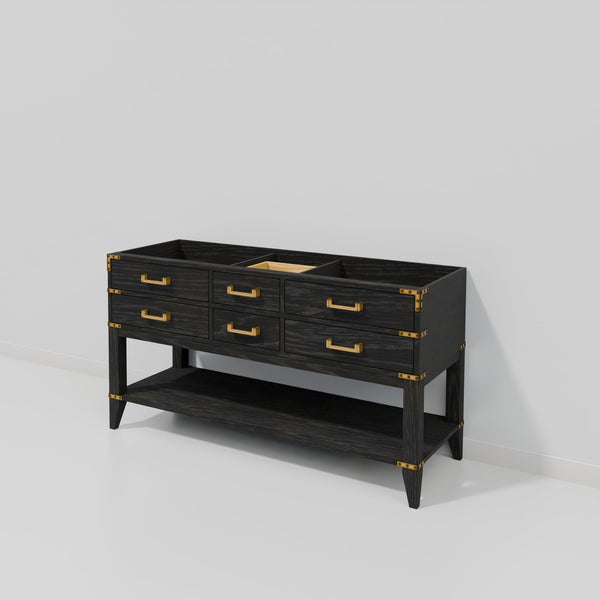 English Elm Black Oak Double Bath Vanity – Elegant 60" W X 22" D, Soft-Close Drawers, Fully Assembled Cabinet B2731P261031
