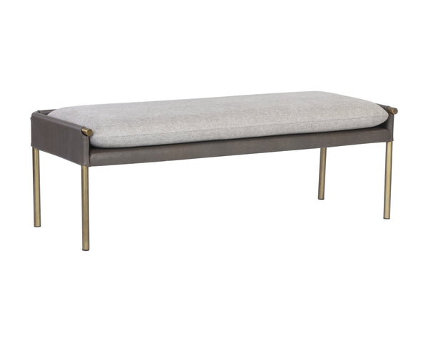 Sunpan Bellevue Upholstered Bench with Antique Brass Frame - Stylish, Unique Textures for Modern Spaces Belfast Heather Grey / Bravo Ash