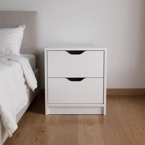 HomeRoots 19" White Two-Drawer Nightstand with Metal Accents - Compact Storage Solution for Modern Decor Spaces 526147