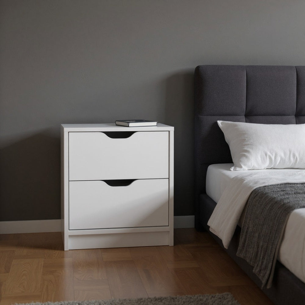 HomeRoots 19" White Two-Drawer Nightstand with Metal Accents - Compact Storage Solution for Modern Decor Spaces 526147