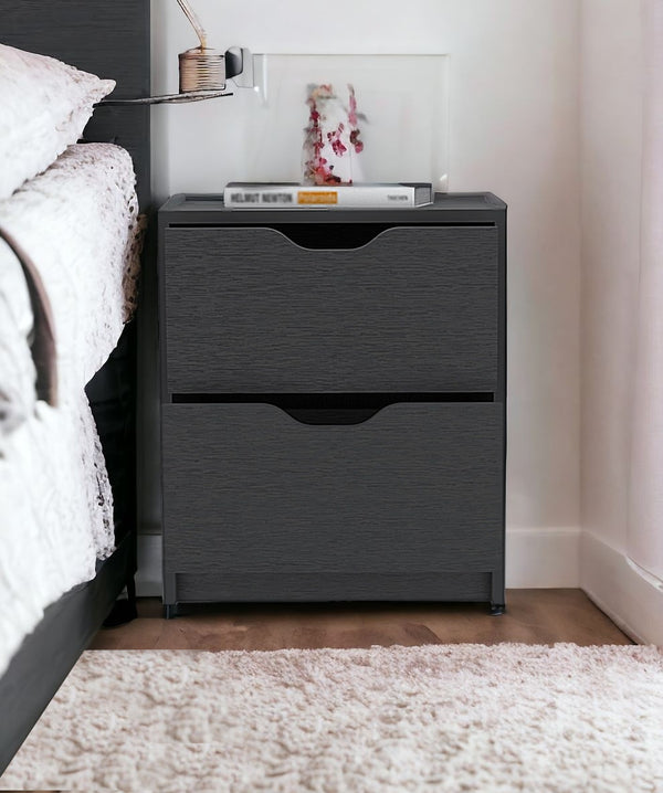 Homeroots 19" Black Two Drawer Faux Wood Nightstand   526148