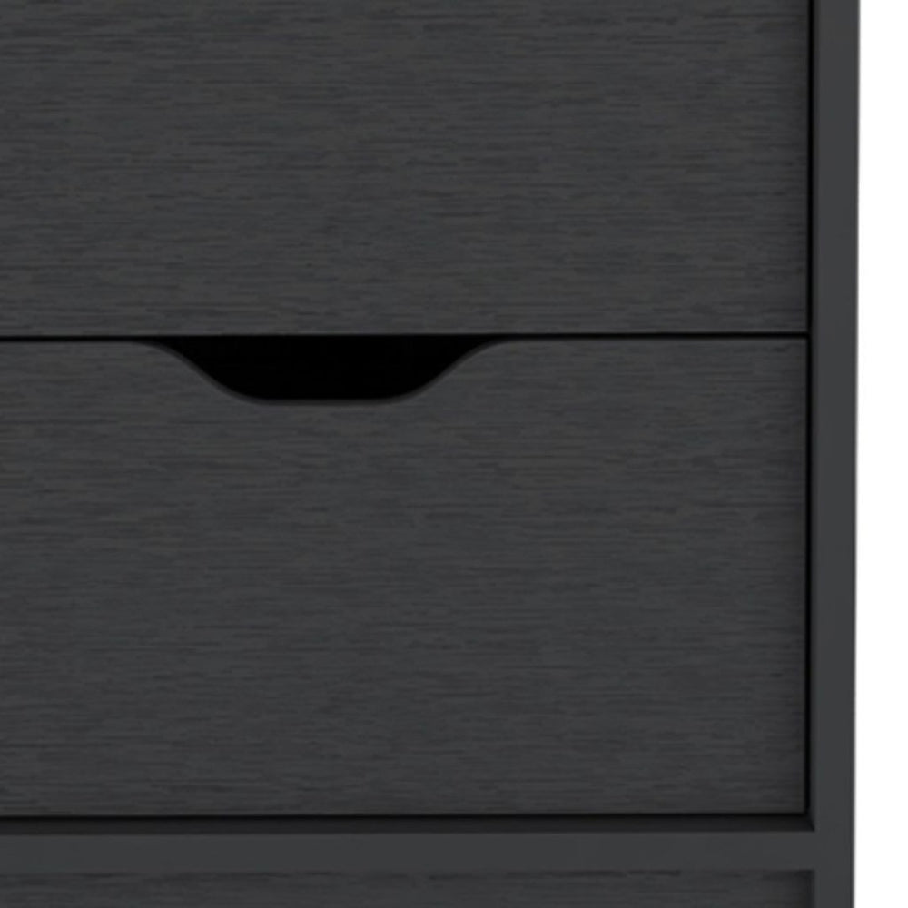 HomeRoots 19" Sleek Black Two-Drawer Nightstand with Modern Metal Accents – Perfect for Small Spaces & Style 526148