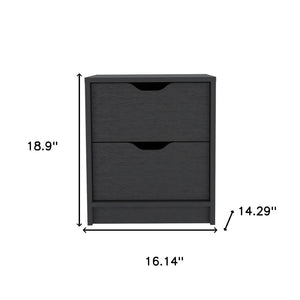 HomeRoots 19" Sleek Black Two-Drawer Nightstand with Modern Metal Accents – Perfect for Small Spaces & Style 526148