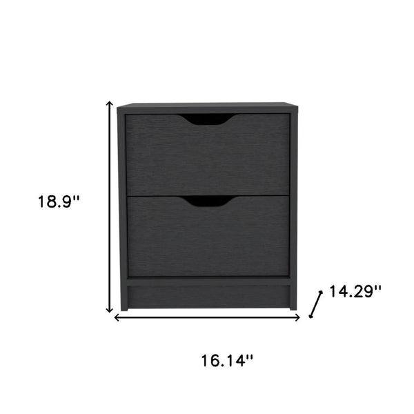 HomeRoots 19" Sleek Black Two-Drawer Nightstand with Modern Metal Accents – Perfect for Small Spaces & Style 526148
