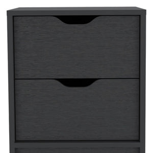 HomeRoots 19" Sleek Black Two-Drawer Nightstand with Modern Metal Accents – Perfect for Small Spaces & Style 526148