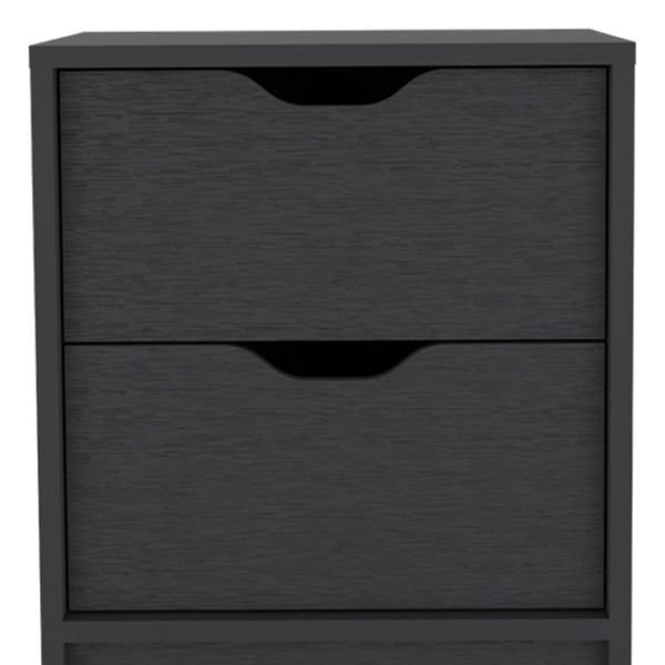 HomeRoots 19" Sleek Black Two-Drawer Nightstand with Modern Metal Accents – Perfect for Small Spaces & Style 526148