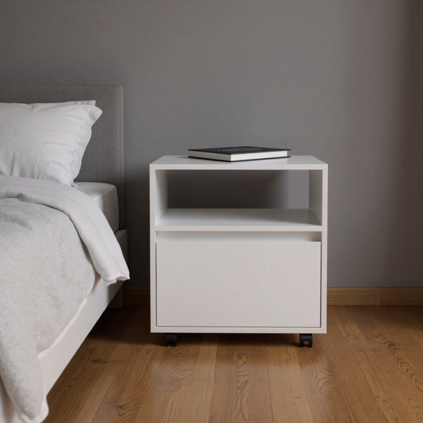 HomeRoots 20" White Wood Nightstand with Drawer - Modern Compact Storage Table for Bedroom & Living Space 526149