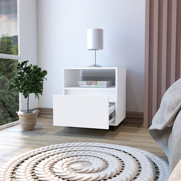 Homeroots 20" White One Drawer Faux Wood Nightstand   526149