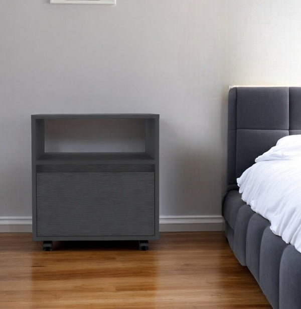 HomeRoots 20" Black Wood Nightstand with Drawer - Sleek, Modern Design for Bedroom & Versatile Use Anywhere 526150