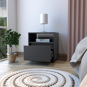 Homeroots 20" Black One Drawer Faux Wood Nightstand   526150