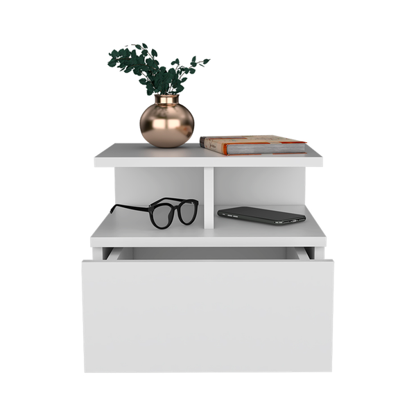 Homeroots 12" White One Drawer Faux Wood Floating Nightstand   526151