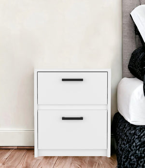 Homeroots 19" White Two Drawer Faux Wood Nightstand   526153