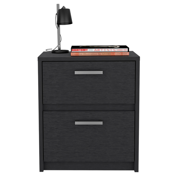 Homeroots 19" Black Two Drawer Faux Wood Nightstand   526154