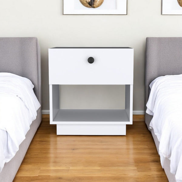 HomeRoots 20" White Wood Nightstand with Drawer & Open Shelf - Modern Storage Solution for Any Room Decor 526155