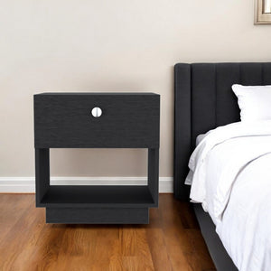 HomeRoots 20" Black Wood Nightstand with Drawer & Open Shelf - Stylish Storage Solution for Any Room 526156