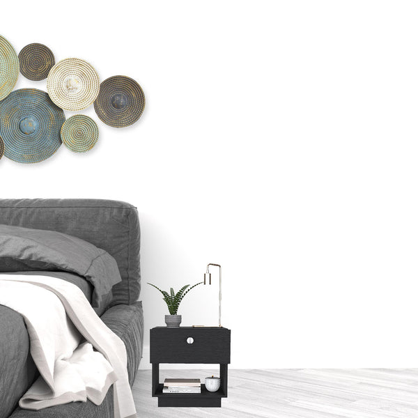 Homeroots 20" Black One Drawer Faux Wood Nightstand   526156