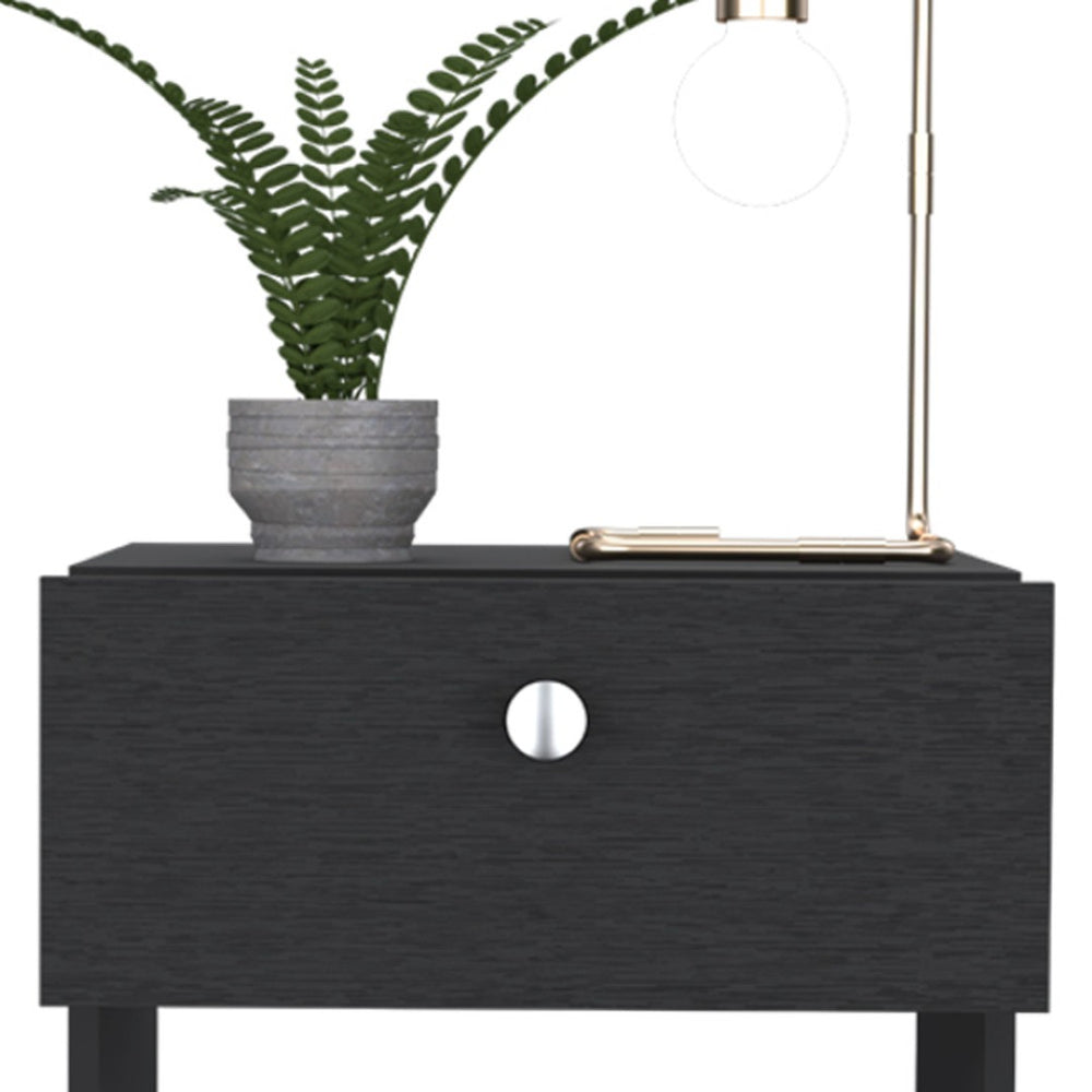 HomeRoots 20" Black Wood Nightstand with Drawer & Open Shelf - Stylish Storage Solution for Any Room 526156