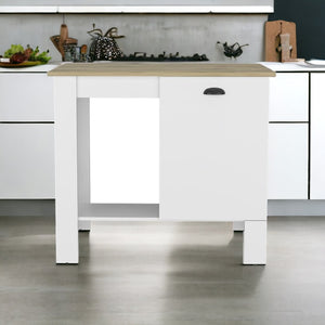 HomeRoots White Kitchen Island with Natural Wood Top - 35" Versatile Workspace & Storage for Every Home 526157