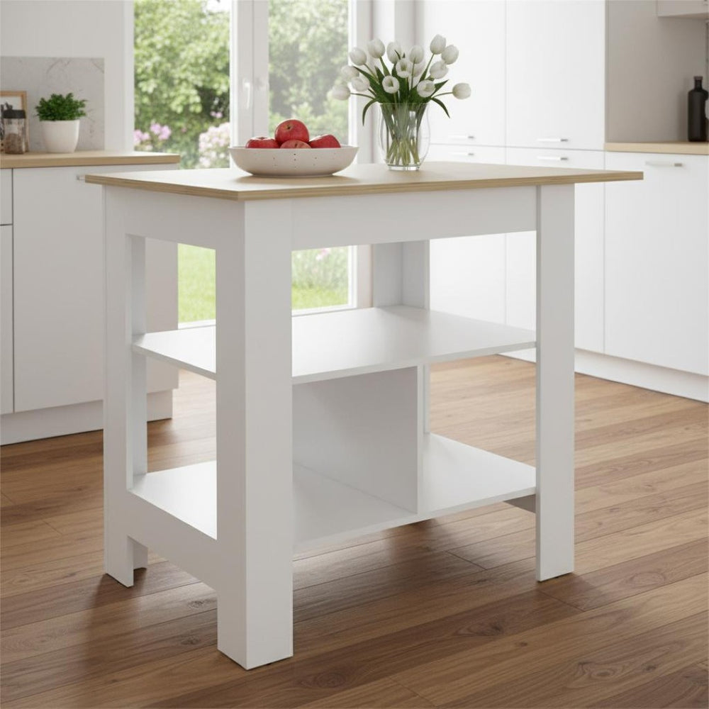 HomeRoots 35" Stylish Natural and White Wood Kitchen Island with Ample Storage for Modern Spaces & Prep Tasks 526158