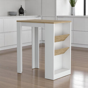 HomeRoots 36" Stylish Kitchen Island with Storage, Natural Wood Top & White Base - Perfect for Small Spaces! 526159