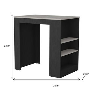 HomeRoots 36" Gray and Black Faux Marble Kitchen Island - Stylish Storage & Multi-Functional Dining Solution 526161