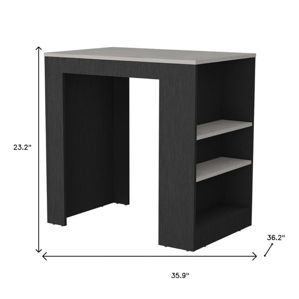HomeRoots 36" Gray and Black Faux Marble Kitchen Island - Stylish Storage & Multi-Functional Dining Solution 526161