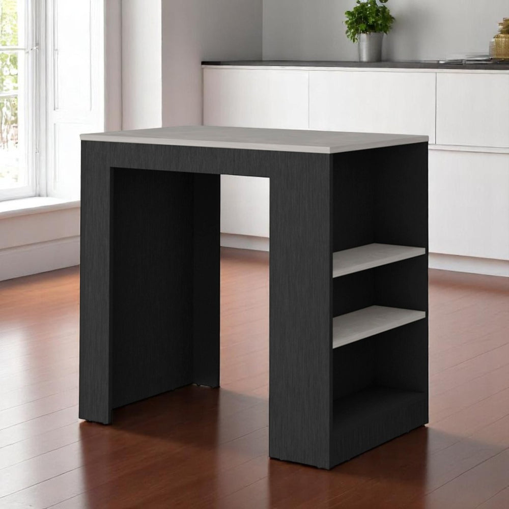 HomeRoots 36" Gray and Black Faux Marble Kitchen Island - Stylish Storage & Multi-Functional Dining Solution 526161