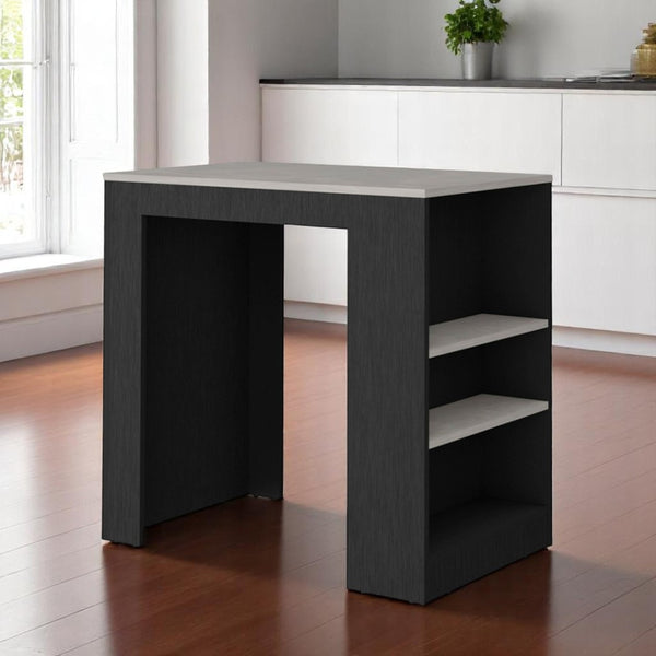 HomeRoots 36" Gray and Black Faux Marble Kitchen Island - Stylish Storage & Multi-Functional Dining Solution 526161