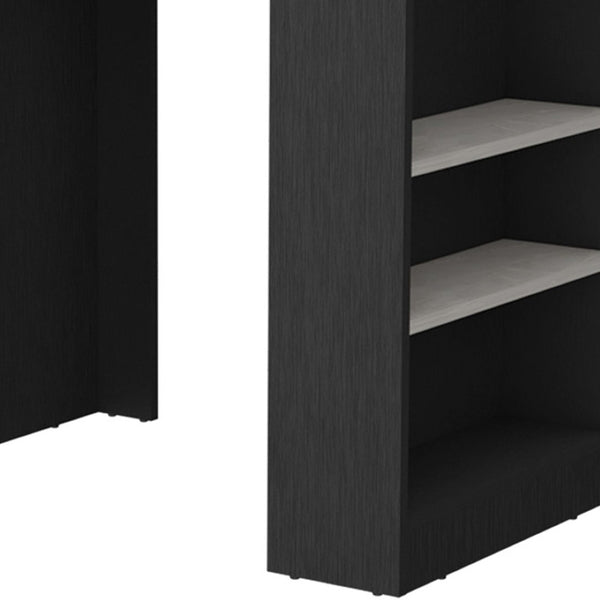 HomeRoots 36" Gray and Black Faux Marble Kitchen Island - Stylish Storage & Multi-Functional Dining Solution 526161