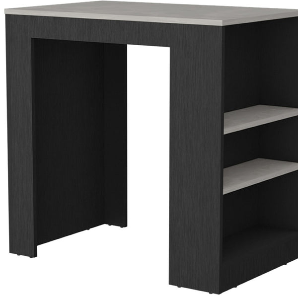 HomeRoots 36" Gray and Black Faux Marble Kitchen Island - Stylish Storage & Multi-Functional Dining Solution 526161