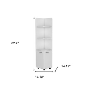 HomeRoots 62" White Wood Corner Utility Cabinet - Stylish Storage Solution with Open Shelves & Doors for Any Room 526166