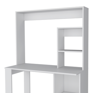 Homeroots 39" Elegant White Wood Computer Desk With Hutch - Stylish, Durable, And Perfect For Your Office Space!   526174