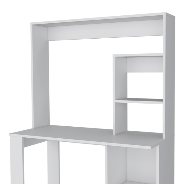 Homeroots 39" Elegant White Wood Computer Desk With Hutch - Stylish, Durable, And Perfect For Your Office Space!   526174