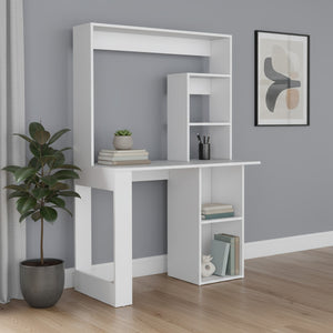 HomeRoots 39" Elegant White Wood Computer Desk with Hutch - Stylish, Functional Office Space Solution for Home 526174