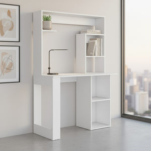 HomeRoots 39" Elegant White Wood Computer Desk with Hutch - Stylish, Functional Office Space Solution for Home 526174