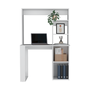 Homeroots 39" Elegant White Wood Computer Desk With Hutch - Stylish, Durable, And Perfect For Your Office Space!   526174