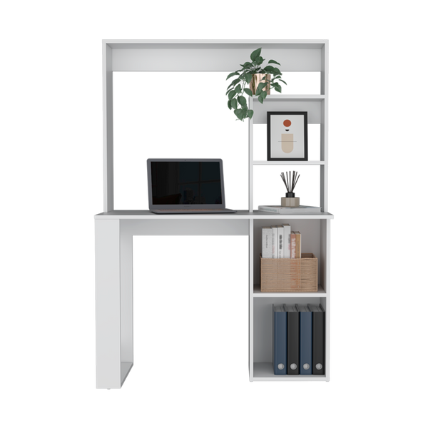 Homeroots 39" Elegant White Wood Computer Desk With Hutch - Stylish, Durable, And Perfect For Your Office Space!   526174