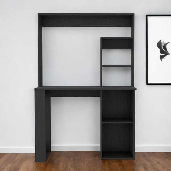 Homeroots 58" Black Wood Computer Desk With Hutch - Stylish Executive Workspace Solution For Home Office   526175