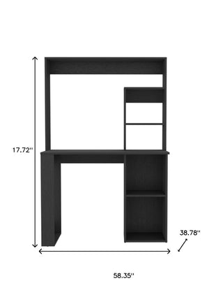 Homeroots 58" Black Wood Computer Desk With Hutch - Stylish Executive Workspace Solution For Home Office   526175