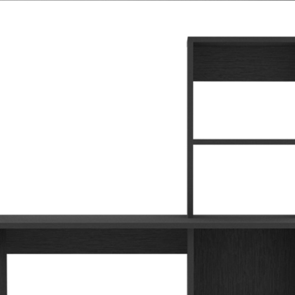 HomeRoots 58" Sleek Black Wood Computer Desk with Hutch – Stylish, Space-Saving Design for Home Office Bliss! 526175