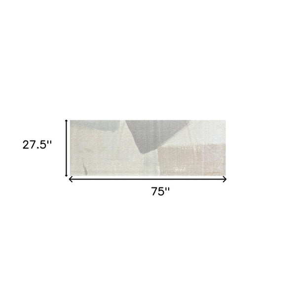HomeRoots 2' X 6' Taupe Abstract Runner Rug - Machine Washable, UV Protected, Stylish & Durable for High-Traffic Areas 526178