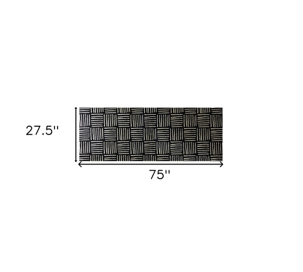 Homeroots 6' Black And Off White Abstract Machine Tufted Washable Runner Rug With Uv Protection  Synthetic 526180