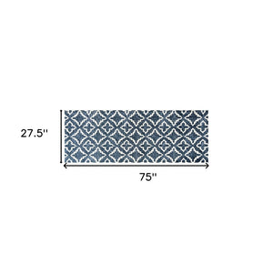 HomeRoots 2' X 6' Navy Blue Moroccan Runner Rug – Durable, UV Protected, Stain Resistant & Slip-Resistant Design 526192