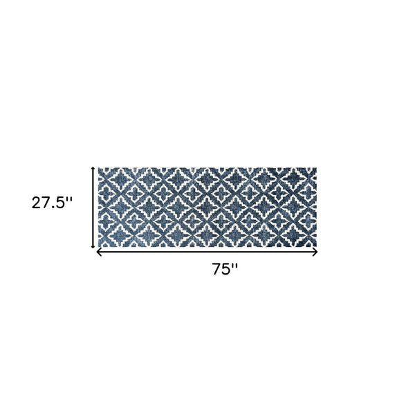 HomeRoots 2' X 6' Navy Blue Moroccan Runner Rug – Durable, UV Protected, Stain Resistant & Slip-Resistant Design 526192