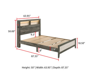 English Elm 1pc Queen Size Platform Storage Bed with Plank Headboard and Built-In Lighting, Modern Farmhouse Design Beige,Gray 66.9 L x 30.7 W x 11.25 H B2741P343797