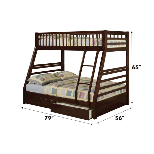 English Elm Jason Twin/Full Bunk Bed with Built-In Storage Drawers, Solid Wood Frame, Slatted Guardrail Design Espresso 79 L x 18 W x 7 H B2726S00320